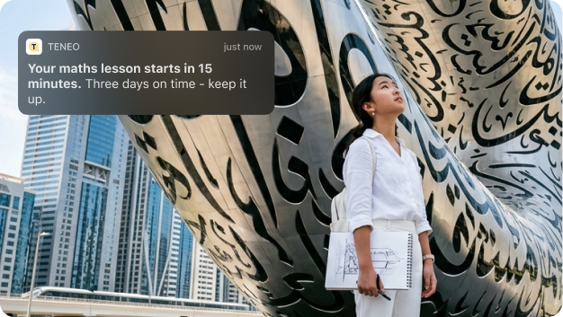 A Teneo Smart Alert notification showing real-time updates to help parents and teachers stay one step ahead of learning gaps